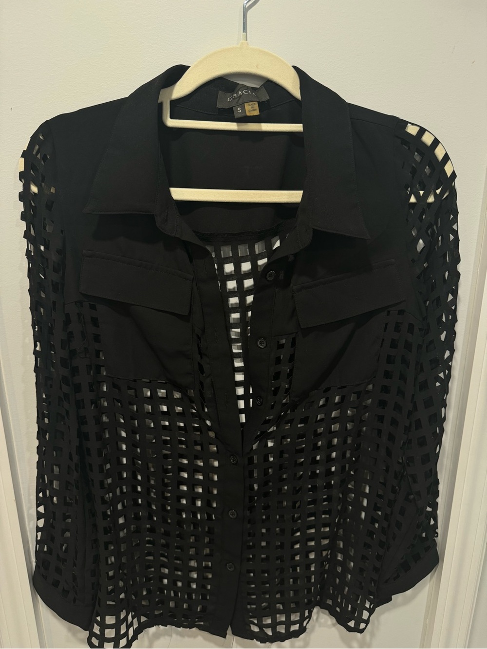 Vintage Black Open-Weave Top